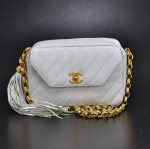 Vintage Chanel White Quilted Lambskin Leather Fringe Shoulder Pochette Bag