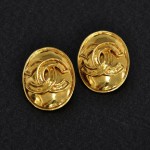 Chanel Gold Tone CC Logo Oval  Shaped Earrings