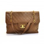 Chanel Overnight  Brown Quilted Nylon XLarge Shoulder Tote Bag
