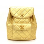 Vintage Chanel Gold Tone Quilted Leather Backpack Bag