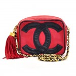 Vintage Chanel 6inch Red x Black Leather Fringe Shoulder Mini Bag