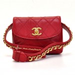 Vintage Chanel Red Quilted Leather Belt Waist Pouch Bag