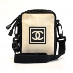 Chanel Travel Line Black x White Jacquard Nylon Shoulder Pouch Bag