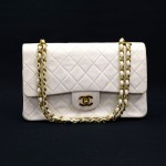 Vintage Chanel 2.55 10" Double Flap White Quilted Lambskin Leather Shoulder Bag