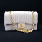 Vintage Chanel 10" Flap White Vertical Quilted Caviar Leather Shoulder Bag