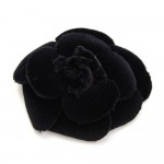 Chanel Black Velvet Camellia Flower Brooch Pin