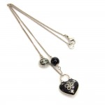 Chanel Silver Tone Heart Shaped Pendant Top Necklace