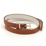 Hermes Api III Brown Leather Silver Tone H Logo Long Wrap Bracelet S