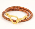 Hermes Brown And Orange Leather Long Wrap Bracelet Gold Tone H397