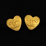 Chanel Gold Tone CC Logo Heart Shaped Earrings