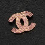 Chanel Gold Tone x Pink Stones CC Logo Pin Brooch