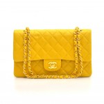 Chanel 2.55 10" Double Flap Yellow Quilted Leather Shoulder Bag