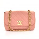 Chanel Pink Quilted Caviar Leather Flap Shoulder Bag Mat Gold tone double Chain